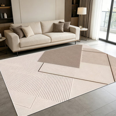 1PC neutral taupe cream geometric striped patchwork area rugs for Living Room, Soft and Comfortable, Suitable for all seasons, easy-to-maintain, machine washable Indoor floor mat, Under Table Farmhouse suitable for dining table, bedroom, entryway,