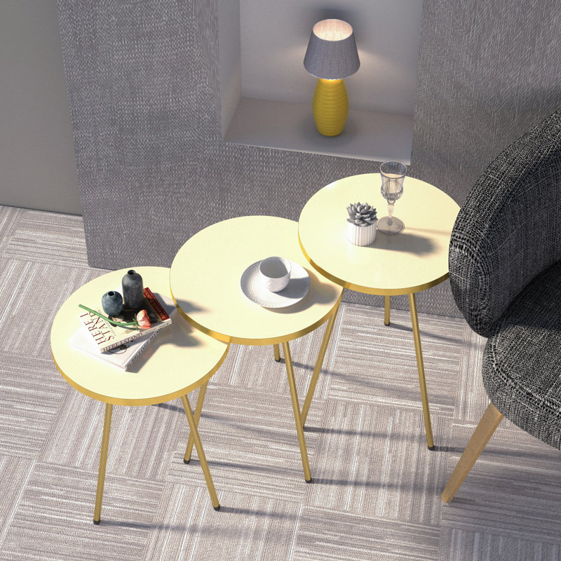 Ensemble de tables basses 3 pièces Euclide, Beige/Or