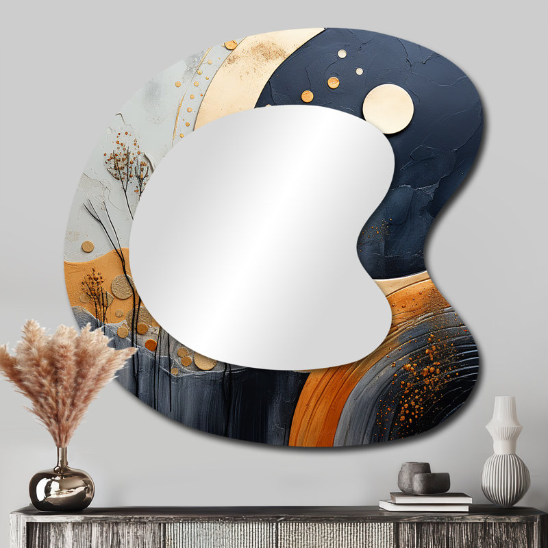 Jaune et noir paysage symphonie IV - décor abstrait d'art en métal - miroir mural moderne irrégulier, 33 po x 33 po