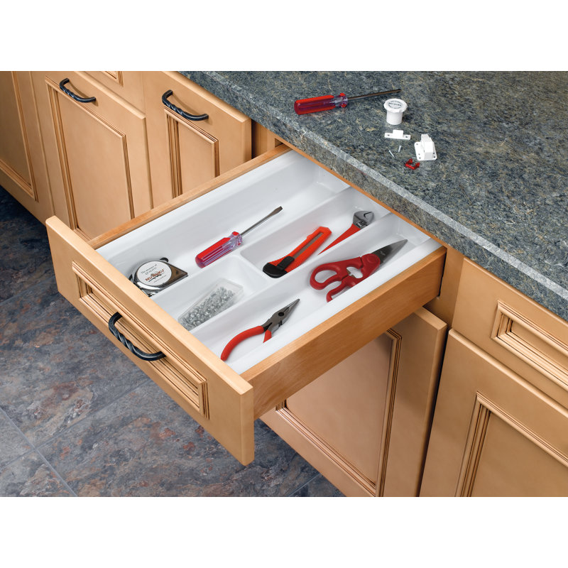 Rev-A-Shelf GUT-18W-52 Plastic Compartment Utility Tray Insert Organizer, White, 2.38" H x 14.25" W x 21.25" D