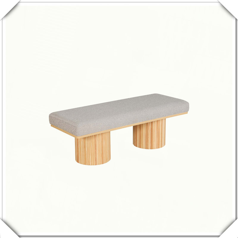 Banc contemporain rembourré avec pieds épais, Bois naturel