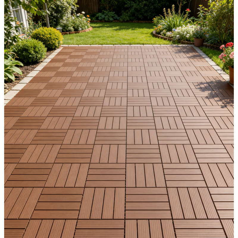 30.5cm L x 30.5cm W Plastic Interlocking Deck Deck Tile Kit, Brown