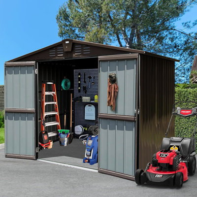 Remise de rangement extérieure 8,2 pi x 6,2 pi en métal pour portes de patio à gazon verrouillables, évents, rouille