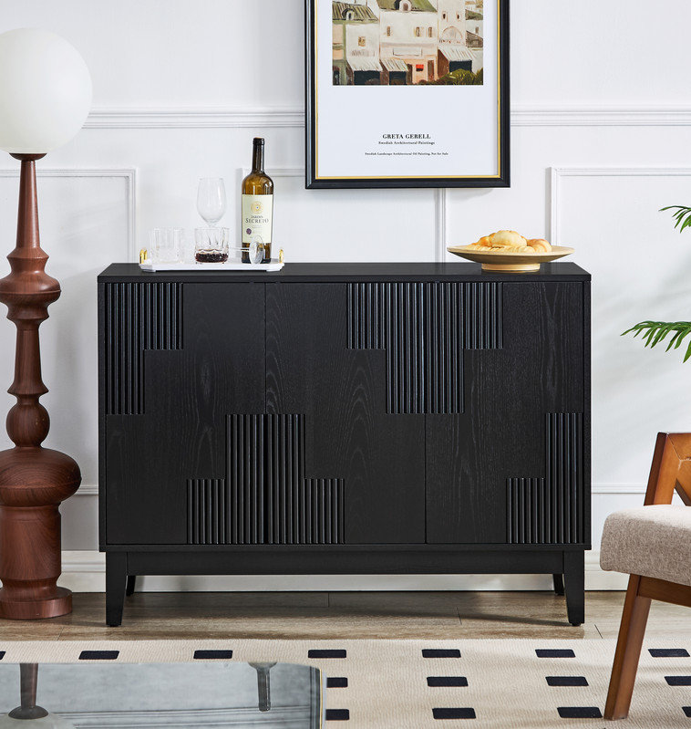 Buffet 44,3 po Mid Century Modern, Noir