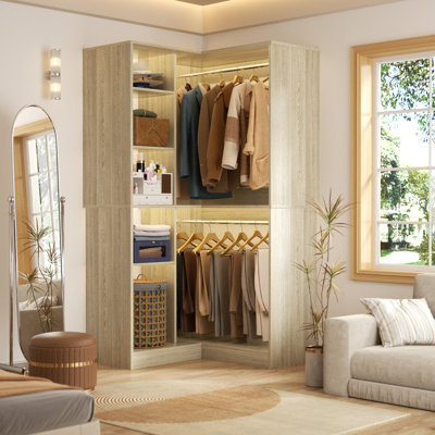36"Corner Closet System With 2 Rods And Hutches