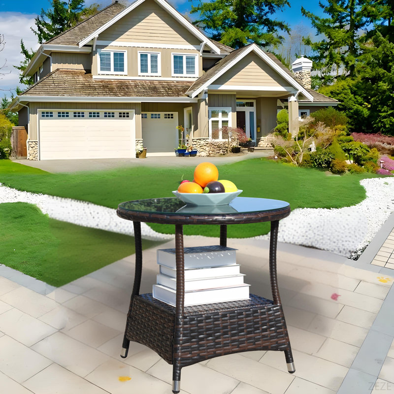 Outdoor Patio Furniture 1 Round Coffee Table With Clear Tempered Glass