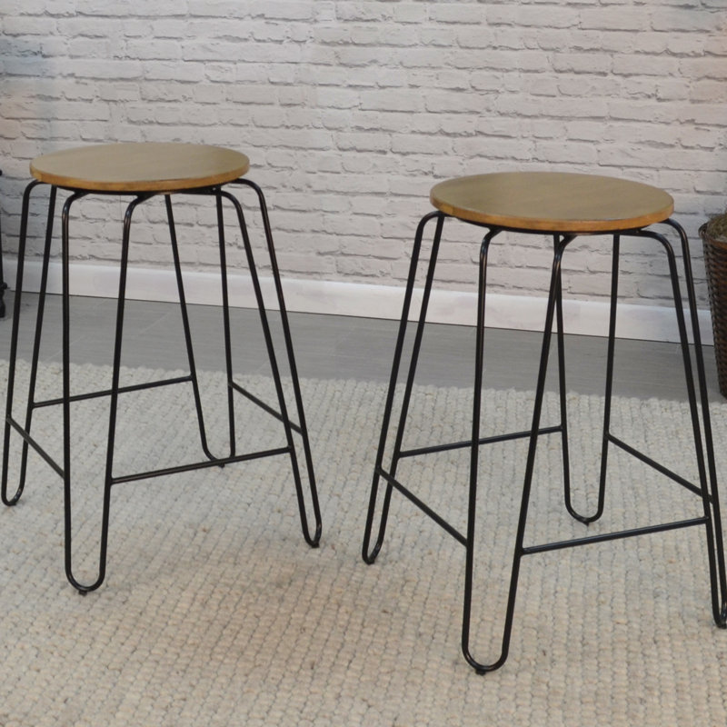 Counter Stool with Metal Frame, Maple, Counter Stool (24" Seat Height), Black