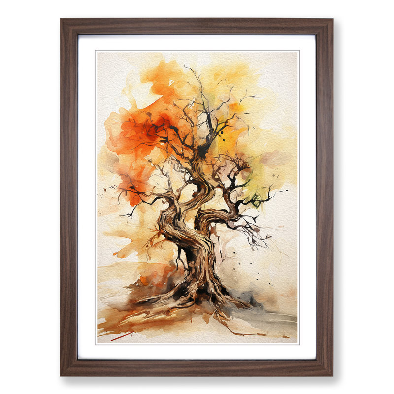 Oak Tree Gestural No.3 - Single Picture Frame Print on Wood, Walnut Framed, 46cm H x 34cm W x 2cm D