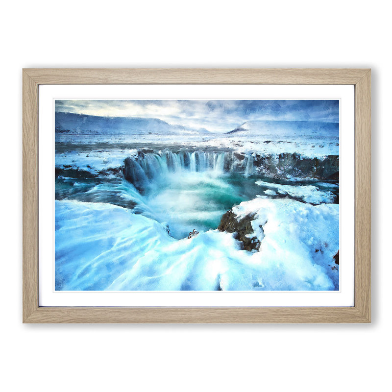 Icelandic Waterfall - Picture Frame Painting Print, 62cm H x 87cm W x 2cm D, Oak Framed