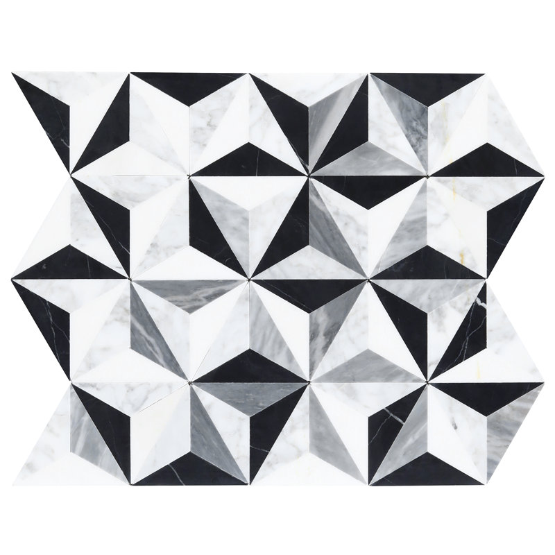 Phantom 13.58" x 15.74" Geometric Marble Mosaic Wall & Floor Tile, Tuxedo Black