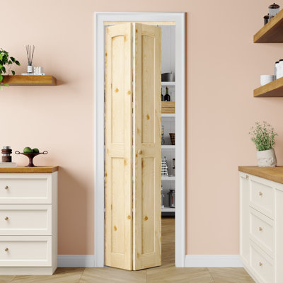 Bi-Fold Closet Door 24" x 80" 2-Panel Pine Wood With Arched Style Interior Bi-fold Door, Natural Texture & Warm Touch with Long-Lived Installation Hardware Kit (Idea for Closet,Pantry,Laundry,living rooms & bathrooms)
