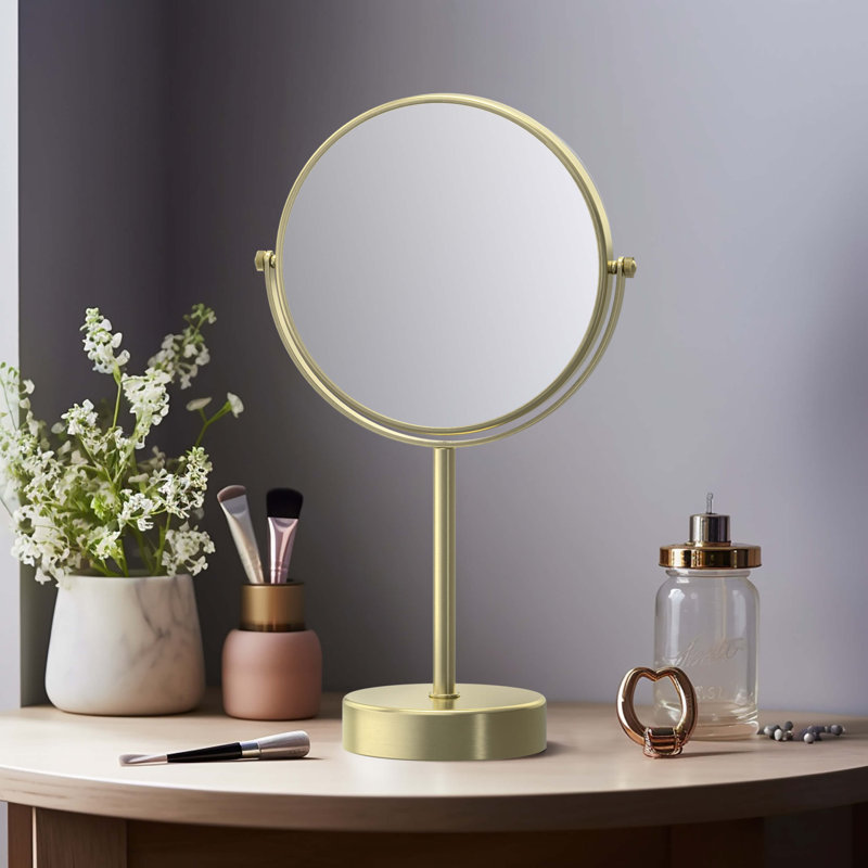 Miroir grossissant circulaire autoportant, Or brossé