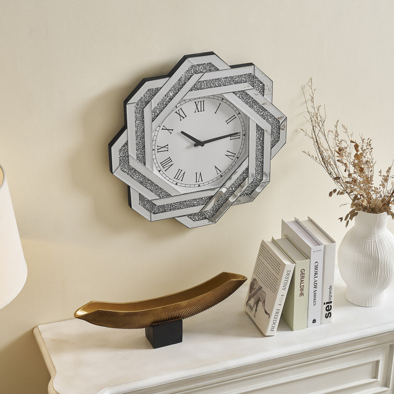 Horloge murale 20 "à miroir avec chiffres romains en diamant écrasé pour le décor de la chambre à coucher