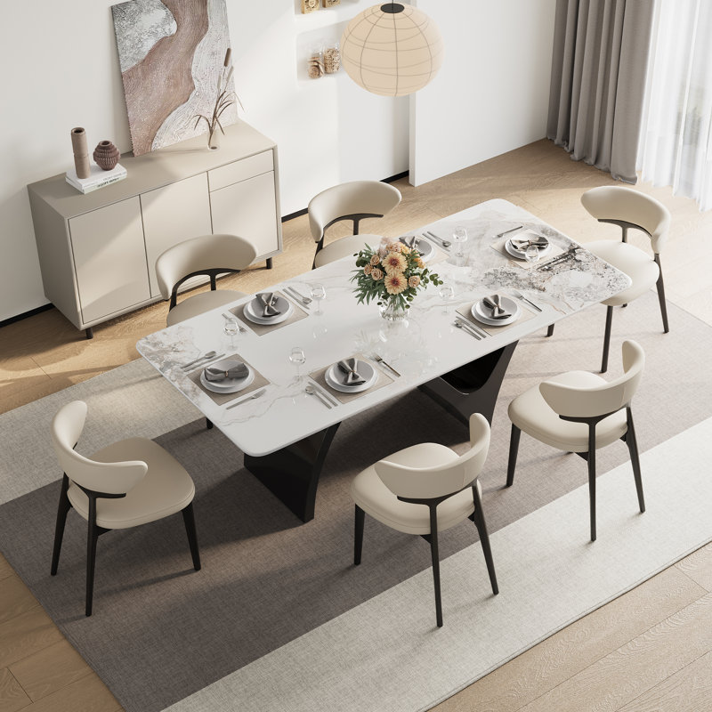 71" Modern Dining Table Set With 6 Dining Chairs, 7 Pieces: Table, 6 Chairs, 29.53" H x 71" W x 35.43" D