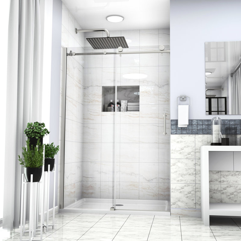 Enceinte de porte de douche l 48 po x H 76 po en nickel brossé - verre trempé, quincaillerie de transformation de salle de bain, base à utilisation durable vendue séparément 48 po x 76 po