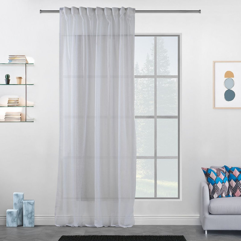 Extra Long & Extra Wide Faux Linen Sheer Curtain Single Panel, 140cm Width x 175cm Drop, White