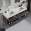 Meuble-lavabo de 60 po en noyer Grace avec lavabo à surface solide blanc brillant et tiroirs noirs doux, meuble-lavabo mural flottant, lavabo une pièce blanc brillant, pré-assemblé