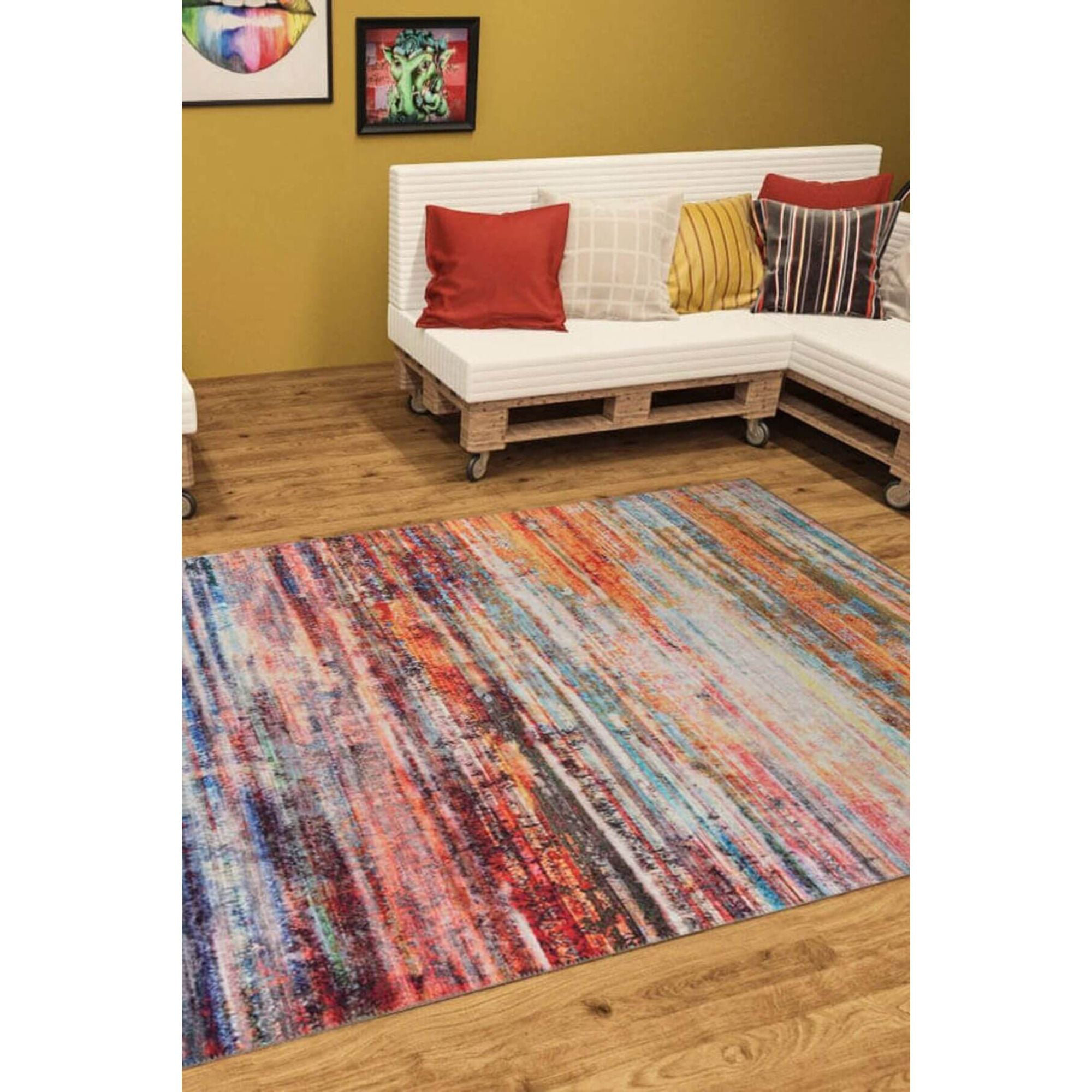 Colours Rug Digital Wade Logan® Charriez Blue Abstract Polyester Digital Print Decorative ...