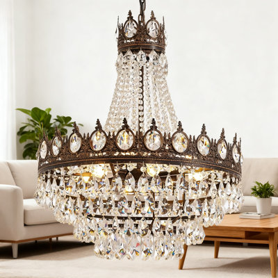 Lustre en cristal rétro avec finition bronze antique à 9 lumières de style empire français pour îlot de cuisine, vestibule, salle à manger, salon