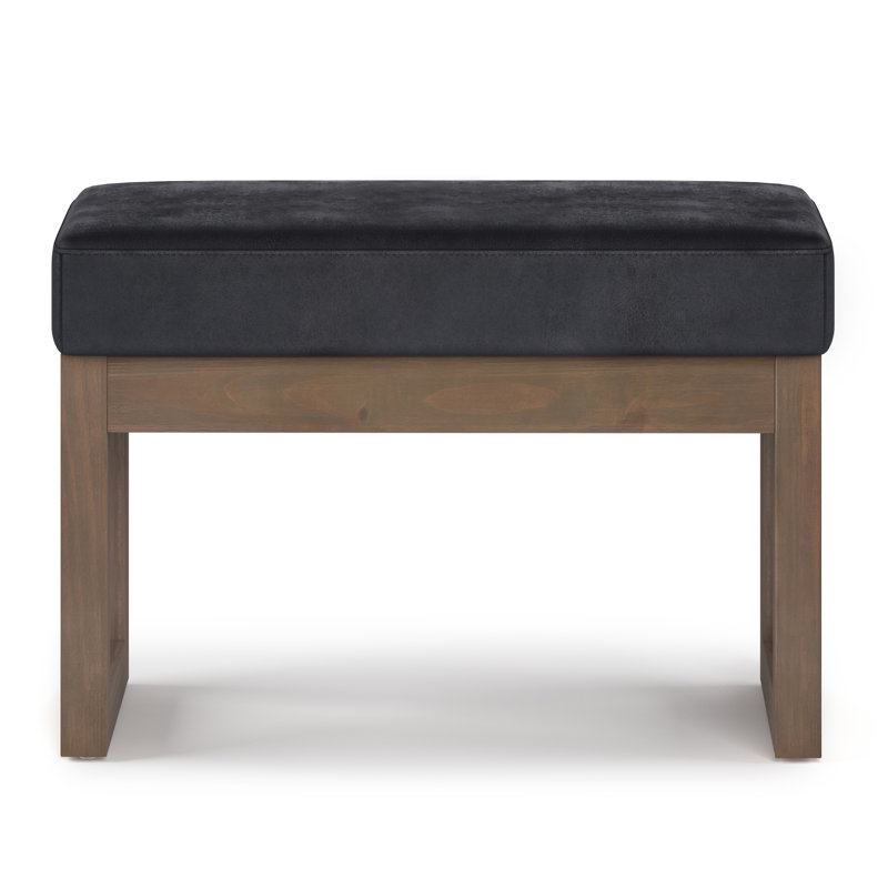 Milltown Distressed Black Faux Leather Contemporary Footstool Ottoman