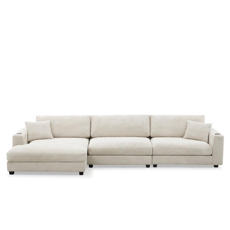 134*54"Oversized Corduroy Sectional Sofa,L Shaped Cloud Couch With USB Charging Port,Cup Holder,Deep Seat Sofa Bed With 50" Chaise,Comfy Indoor Furniture For Living Room,3 Colors