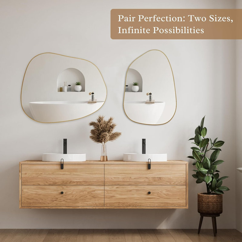 Miroir mural asymétrique irrégulier, miroir de salle de bain doré 27 po x 19 po