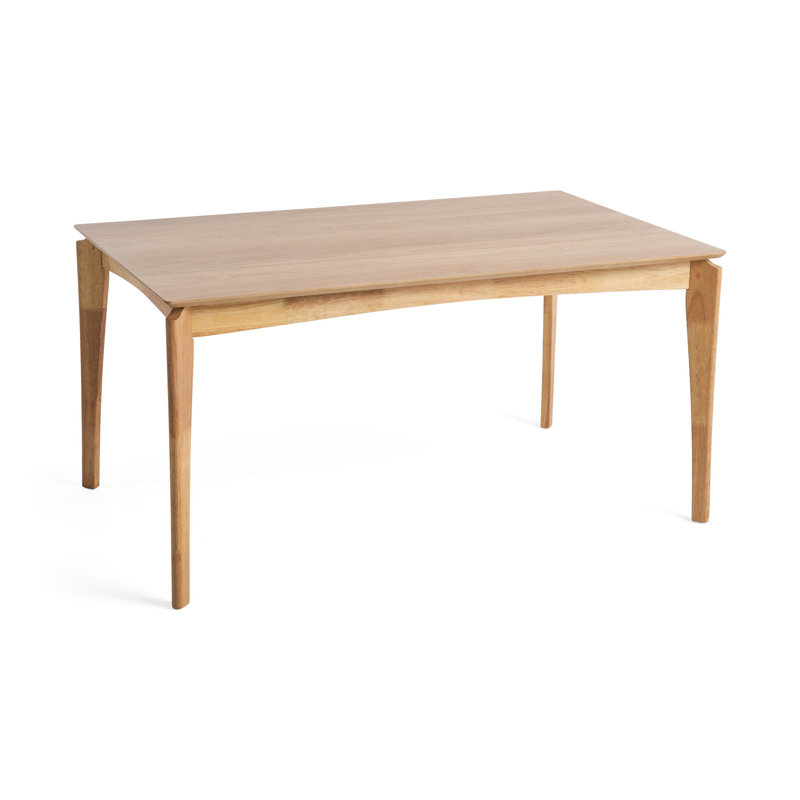 Mid-century Dining Table, Natural Oak Appearance, Rubberwood & Faux Wood Construction, 4-6 Person Capacity Study Inspired, Legs, Surface, 4 To 6 Students