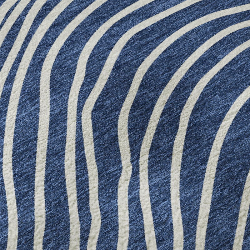 Premium Machine Washable Mayfield AMF2350 Stripes Rug, Navy, 8' Round