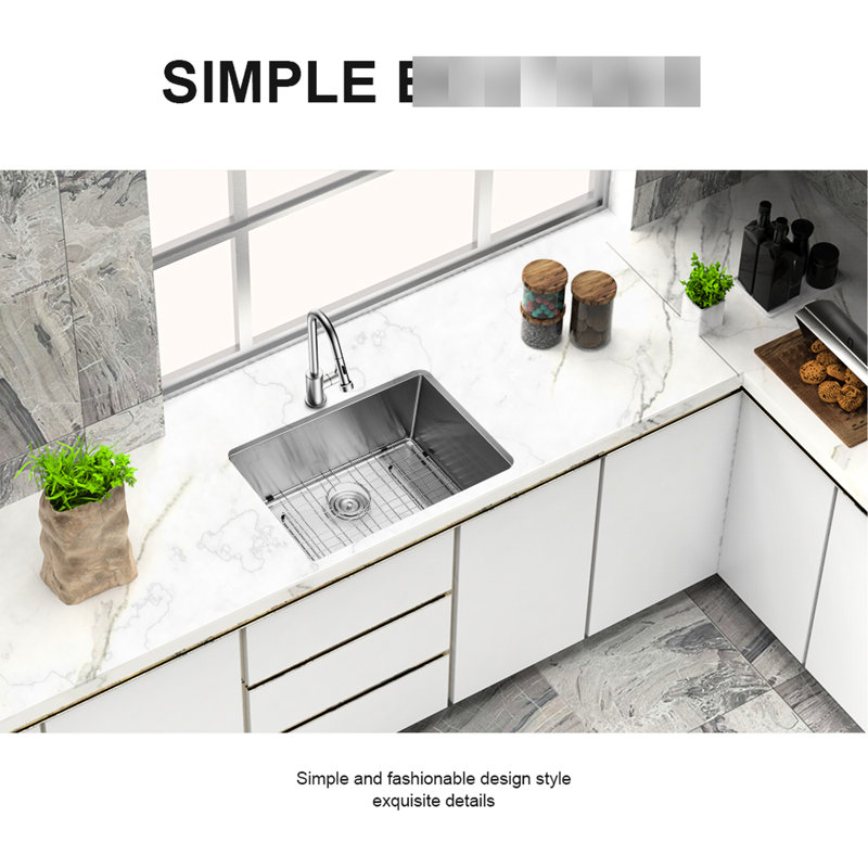 26"X18"X10" Stainless Steel Undermount Sink - 10 Inch Deep Single Bowl Kitchen Basin, 304 Steel, -, R10 Rounded Corners, X-Shaped Water Guide, Noise Reducing Pad, Condensation Coating, Complete