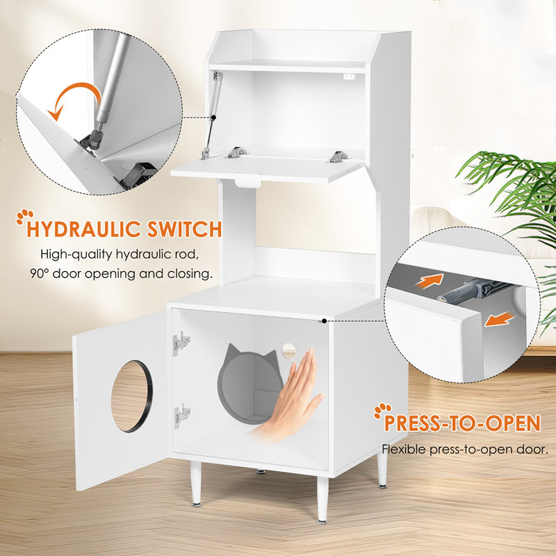 Enceinte de litière pour chat avec porte et tablettes