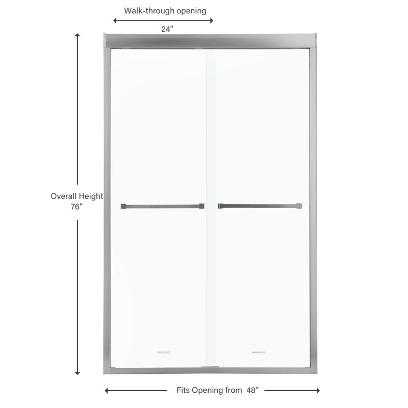 48'' - 48.3" W x 76" H Double Sliding Semi-Frameless Shower Door with Clear Tempered Glass, Nickel
