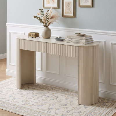 Console moderne cannelée à 2 tiroirs, table d'entrée ovale avec pattes incurvées pour couloir ou salon