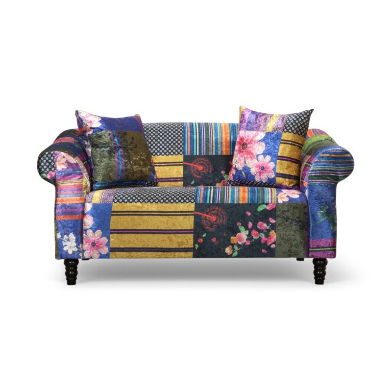 Forsyth Crushed Velvet Patchwork Sofa, 2, Multicoloured