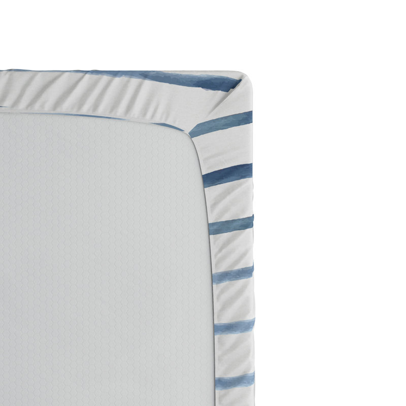 Microfiber Fitted Sheet, Twin XL Fitted Sheet, White/Blue, Striped 2