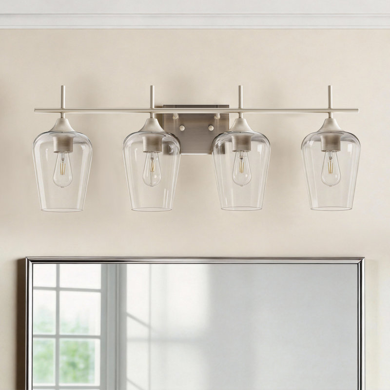 Éclairage pour meuble-lavabo à intensité variable Herminie, Nickel brossé, Clair, 4 lumières