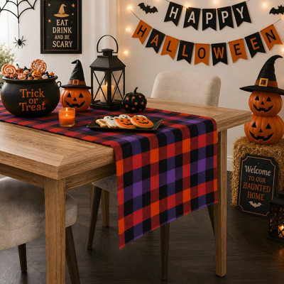 Halloween Decorations - Halloween Checkered Table Runner | Halloween Party Favors Home Decor - Halloween Tablecloth Backdrop for Fall Kitchen Dining I