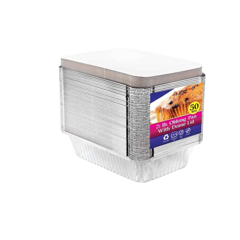  Casserole oblongue en aluminium de 2,25 lb avec couvercle - plateau jetable pour la cuisson, le rôtissage, la préparation des repas, les mets à emporter, le congélateur, la restauration, les buffets, les fêtes et les services de restauration (200)