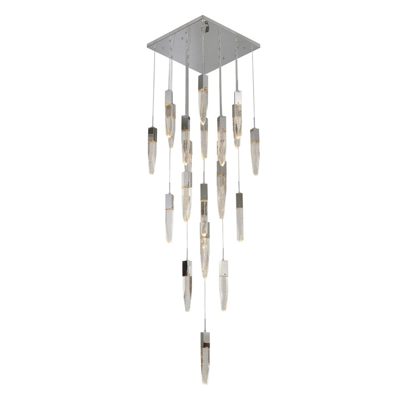 Luminaire suspendu étagé unique à 25 lumières, Bulle, Chrome