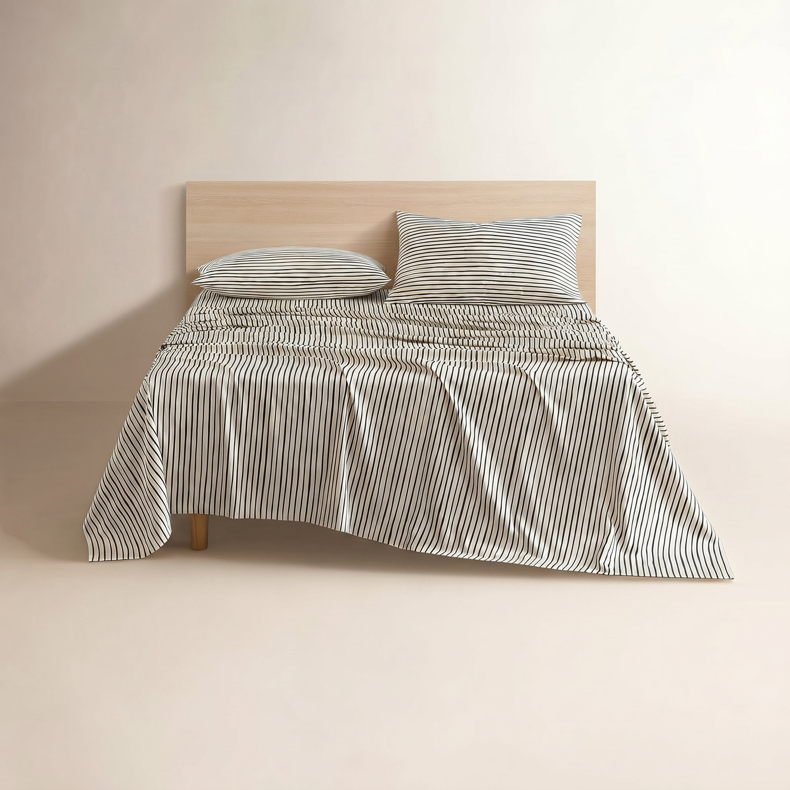 Marimekko Printed Organic Cotton Percale Sheet Sets, Queen Sheet Set with 2 Pillowcases, Black Striped