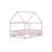 Full Size House Floor Wooden Bed With Roof Frame, Safety Guardrails,Pink-486366795-486366794