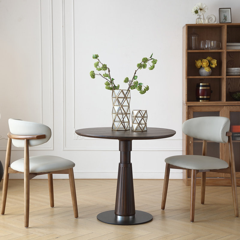 Round End Table,Modern Dining Table in Full Solid Wood for 2 to 4,Fluted Coffee Table,Pedestal Circle Office Table,for Office,Leisure,Cafe,Kitchen,Home D31.5" x 29.5"H