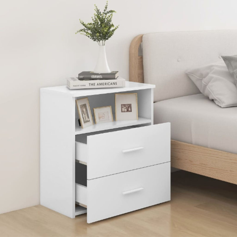 Govanny 50cm W Particle Board / Chipboard Bedside Table, White