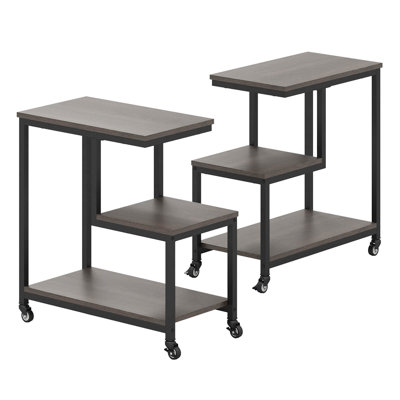 2 Pcs Modern G-shaped End Table Home 3-tier Side Table With Storage Shelves Accent Table Gray