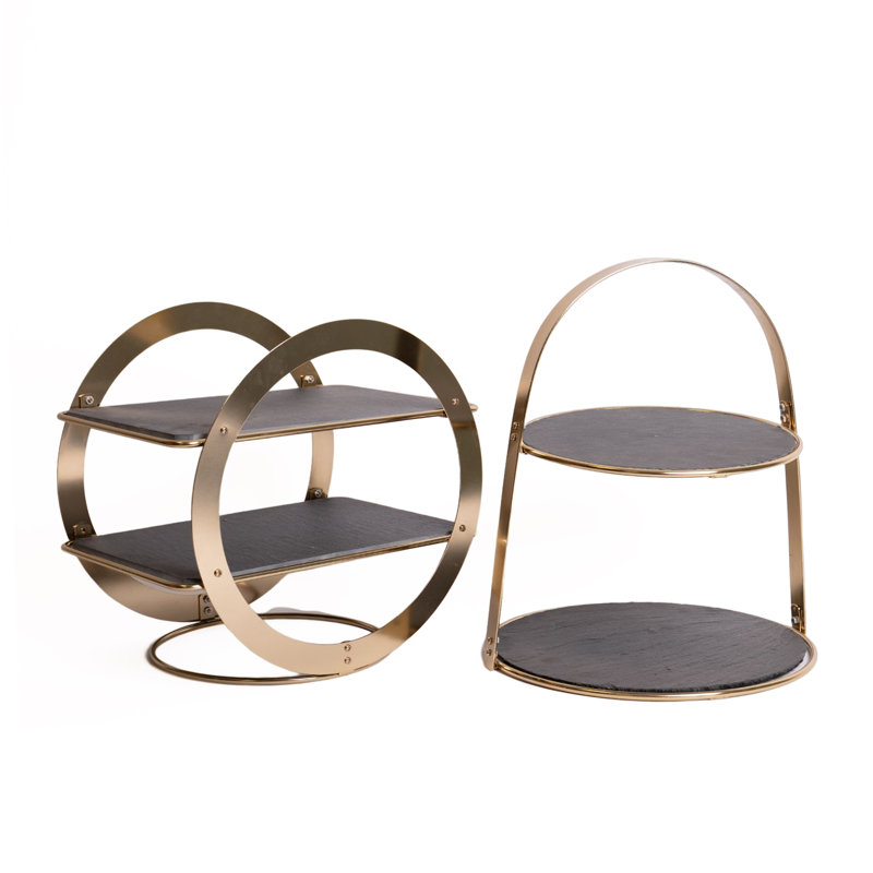 Artesà 2-Piece Brass and Slate Serving Stands Set