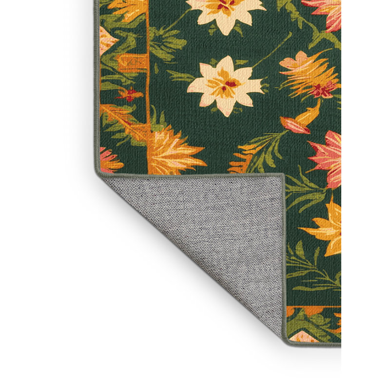 Washable Hawaiian Quilt Motifs Hawaiian Area Rug, Rectangle 7' x 10'