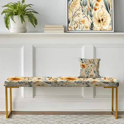 Beige rustique Barnyard Blooms - Banc rembourré doré rétro