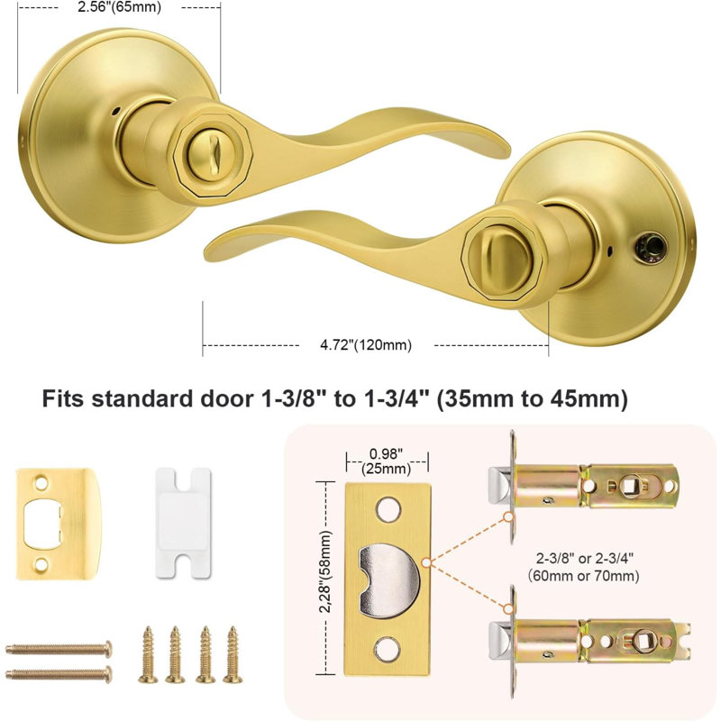 Poignée de porte intérieure en or brossé, leviers de porte d'intimité dorés pour salle de bain de chambre à coucher, paquet de 10