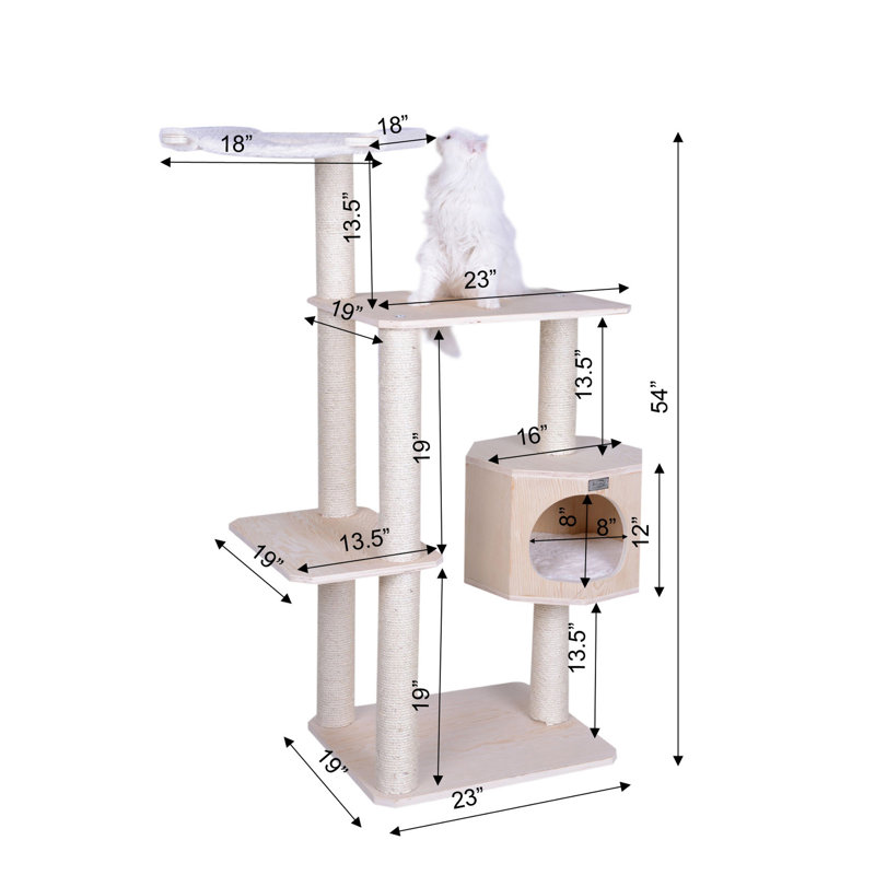 Natural Wood and Sisal Multi-Level Cat Tree Tower