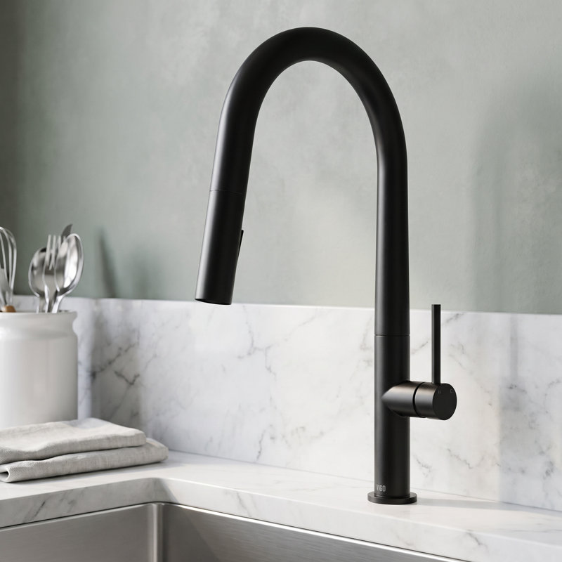 Greenwich 18" H 1-handle Pull-Down 2-Function Sprayer Kitchen Faucet, Matte Black