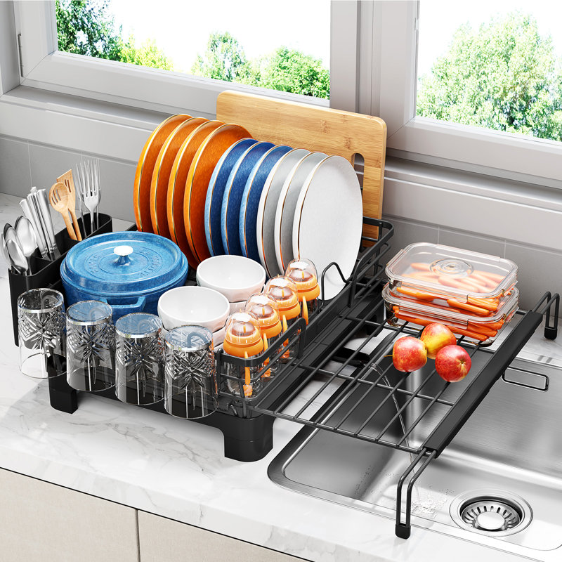 Égouttoir à vaisselle en acier inoxydable, égouttoir à vaisselle extensible pour comptoir de cuisine, égouttoir à vaisselle grand évier